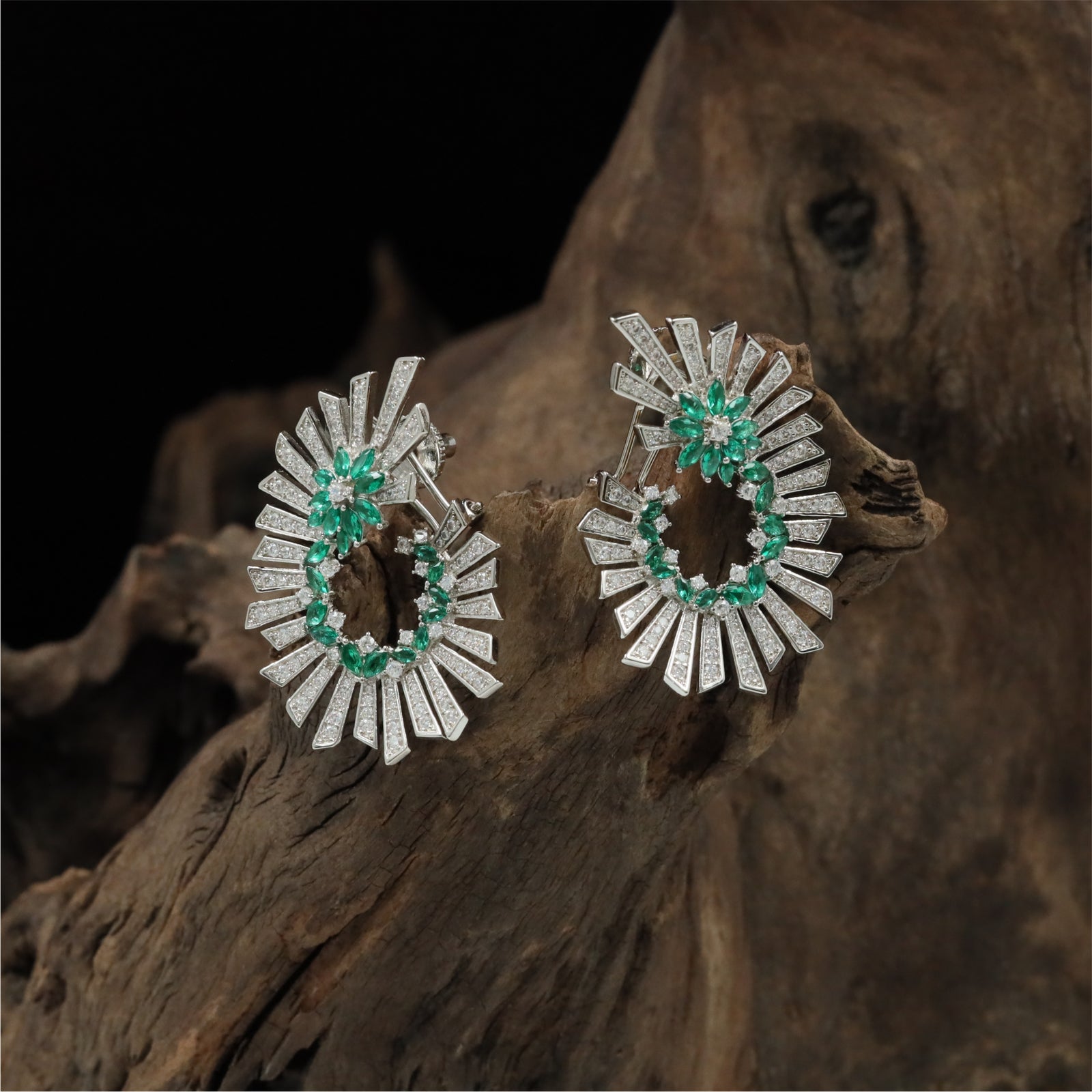 Temple Radiant Rhodium Stud with Layered Bar Frame Styling