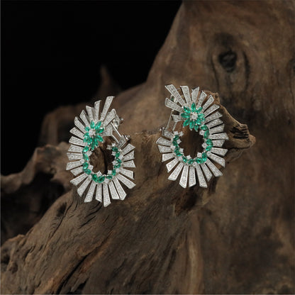 Temple Radiant Rhodium Stud with Layered Bar Frame Styling