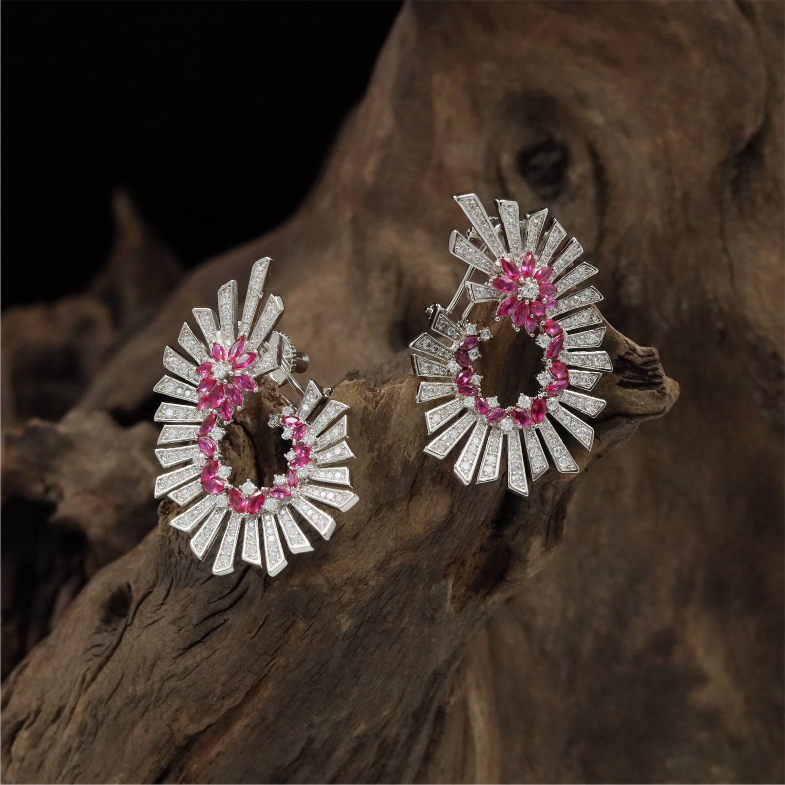 Temple Radiant Rhodium Stud with Layered Bar Frame Styling