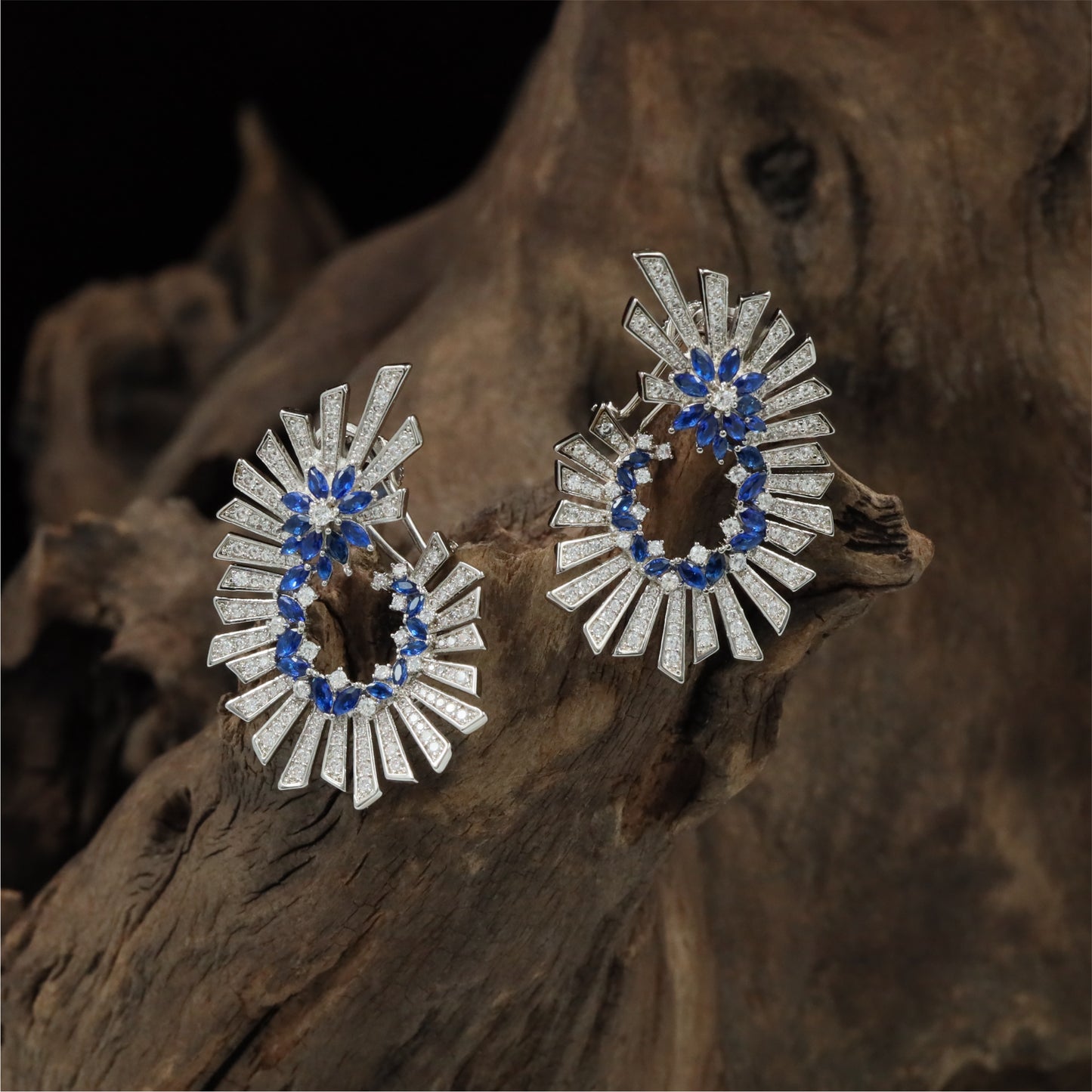 Temple Radiant Rhodium Stud with Layered Bar Frame Styling