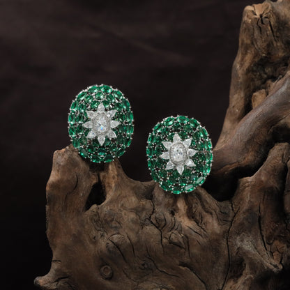Empress Border Rhodium Stud with Floral Halo Styling