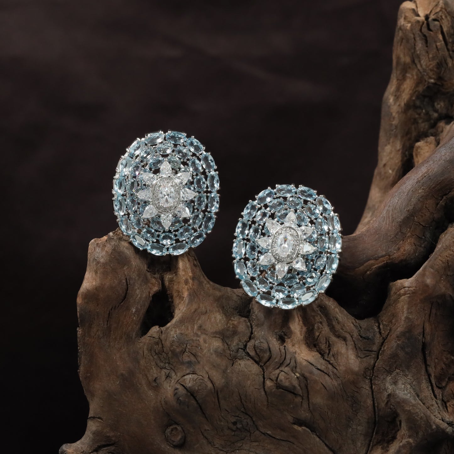 Empress Border Rhodium Stud with Floral Halo Styling