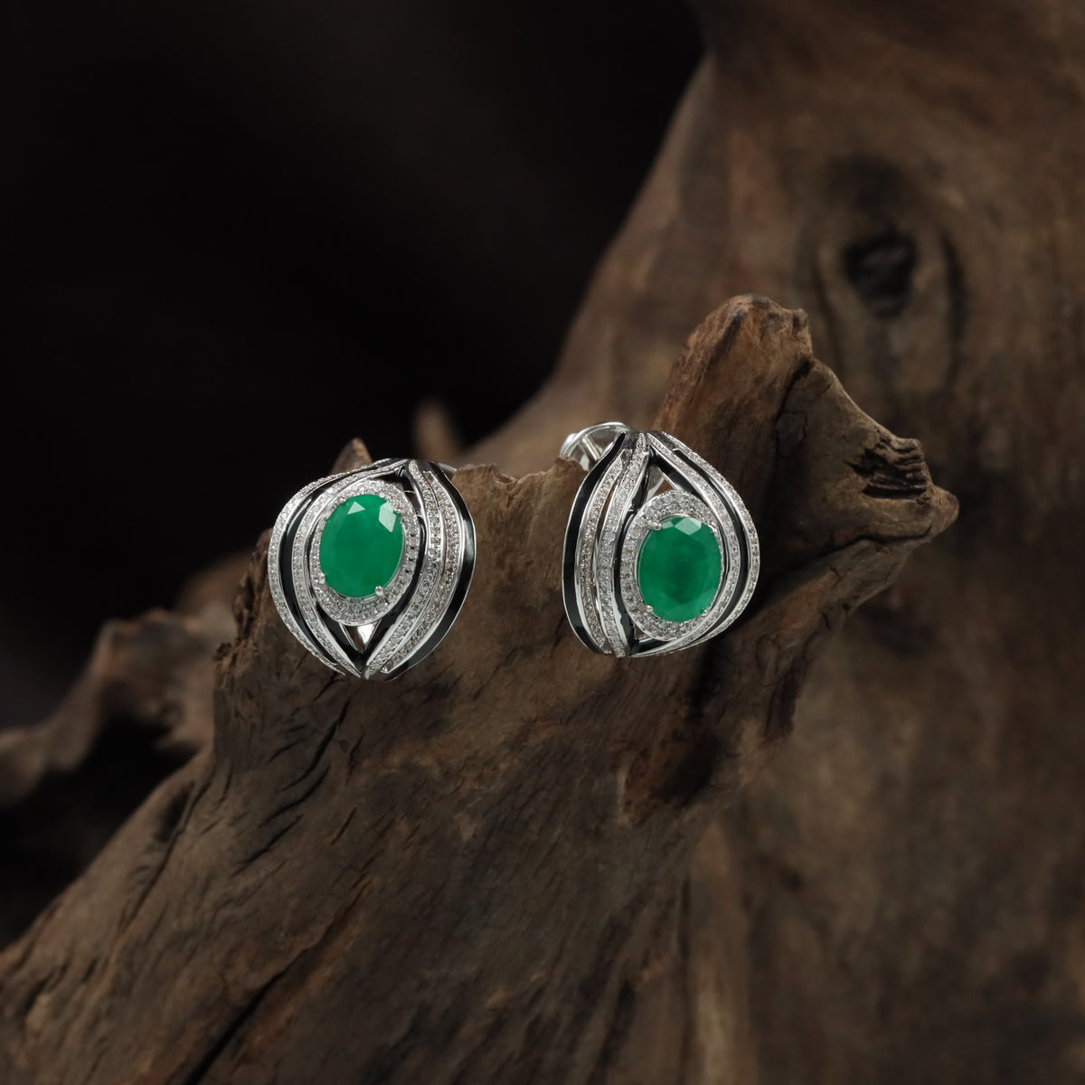 Dewdrop Frame Rhodium Studs with Oval Centre