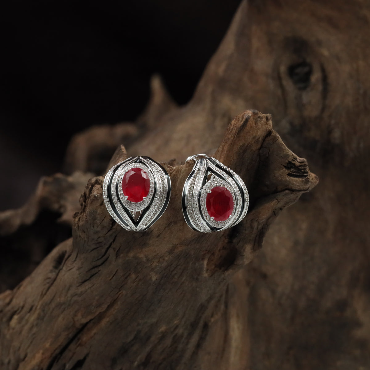 Dewdrop Frame Rhodium Studs with Oval Centre