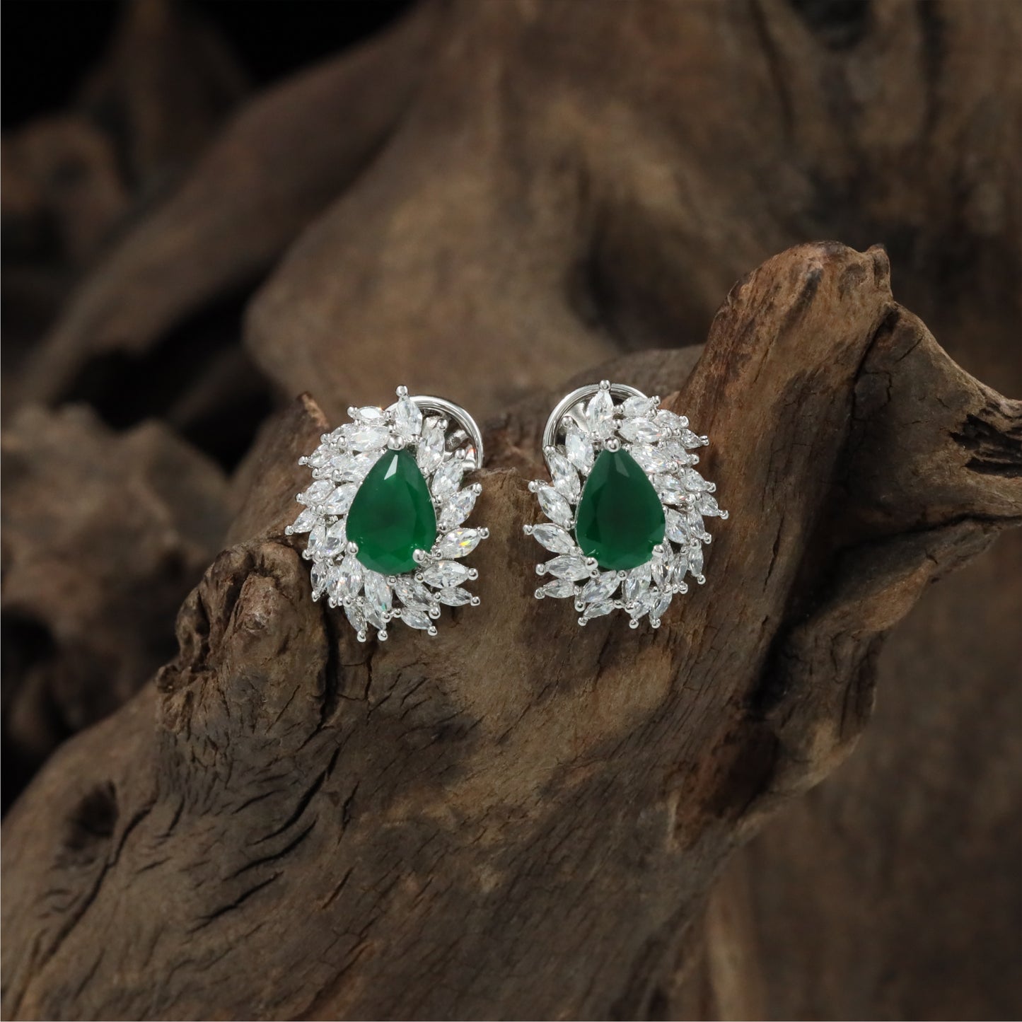 Regal Floral Border Rhodium Stud with Structured Halo Styling