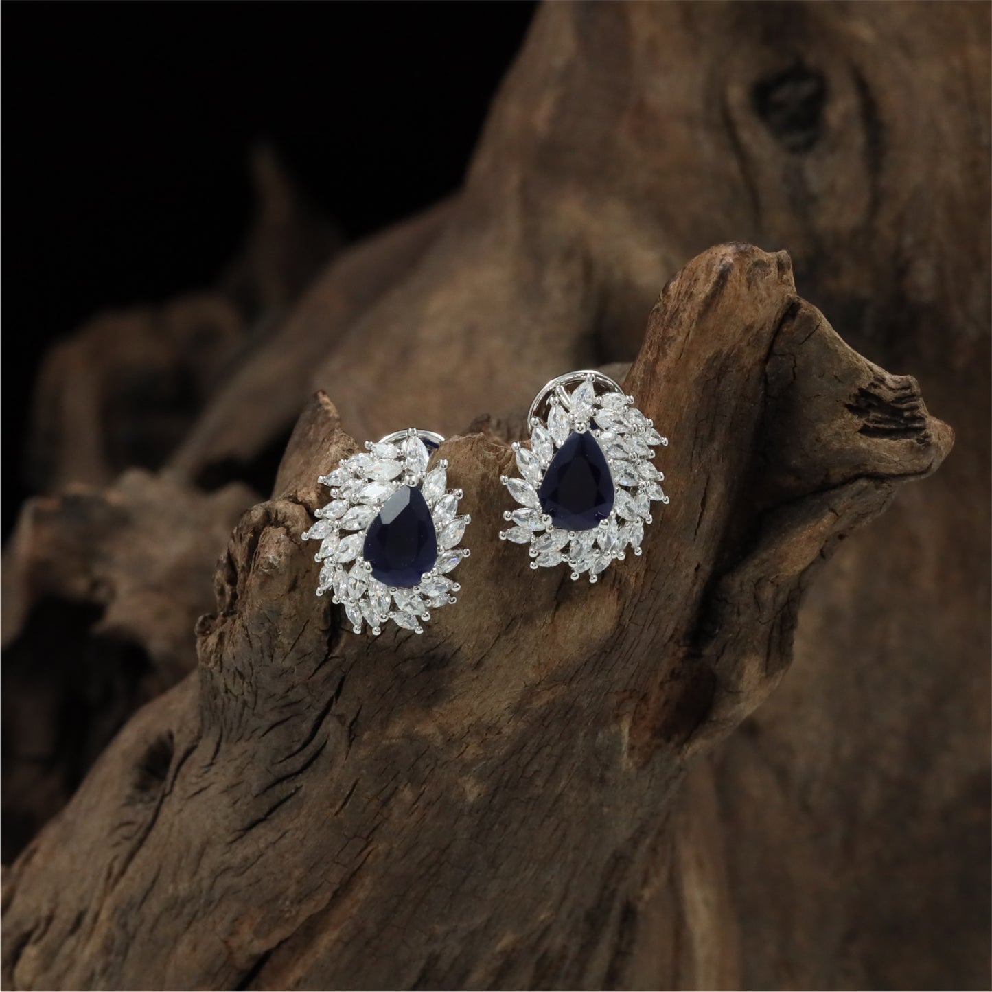 Regal Floral Border Rhodium Stud with Structured Halo Styling