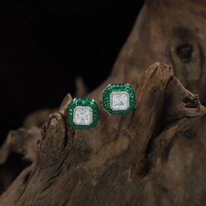 Cushion Frame Rhodium Stud with Textured Border Detailing