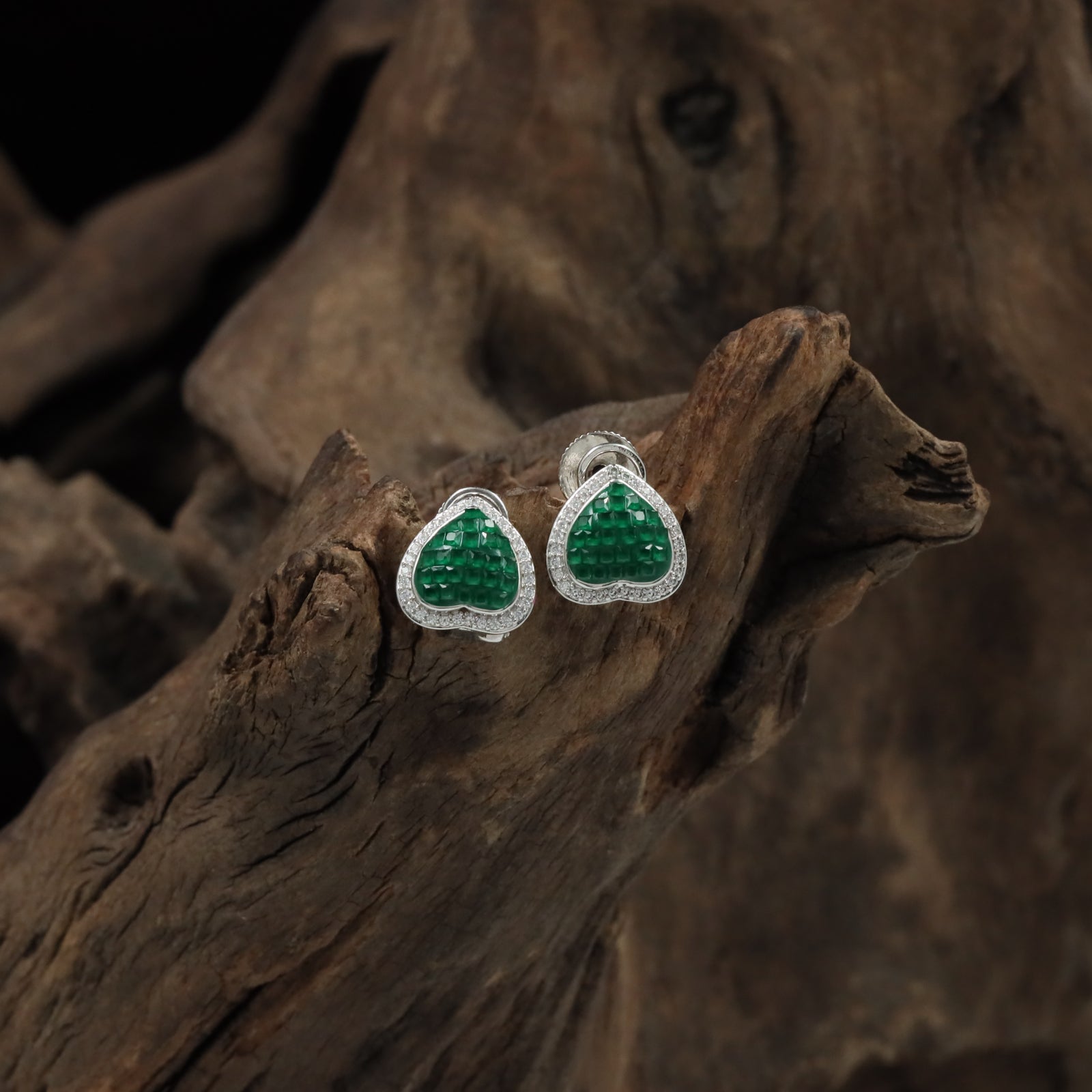 Bloom Heartframe Rhodium Stud with Halo Edge Detailing
