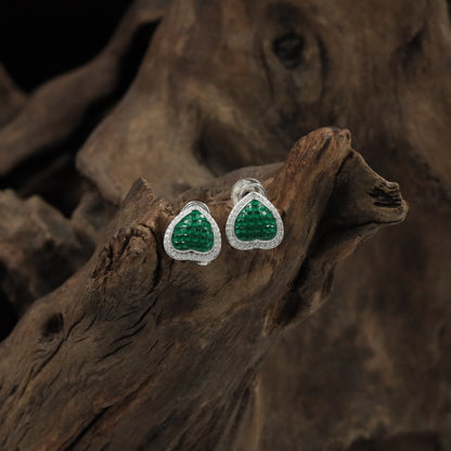 Bloom Heartframe Rhodium Stud with Halo Edge Detailing