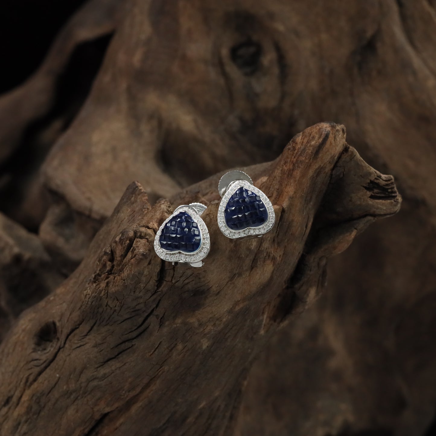 Bloom Heartframe Rhodium Stud with Halo Edge Detailing