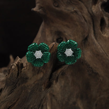 Grace Flower Rhodium Stud with Textured Border Arrangement