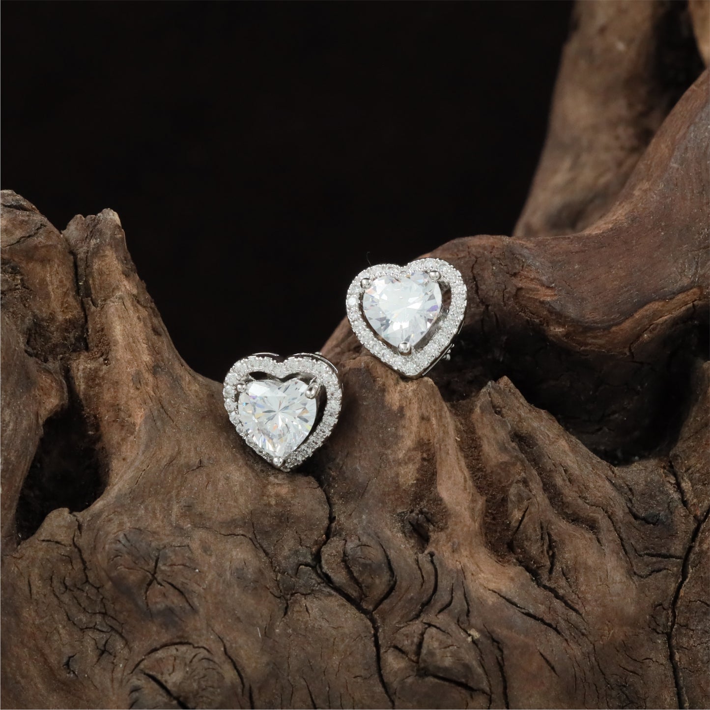 Majestic Heart Frame Stud with Rounded Halo Arrangement