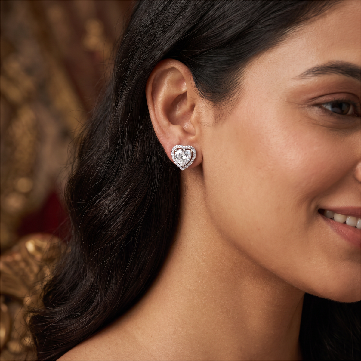 Majestic Heart Frame Stud with Rounded Halo Arrangement