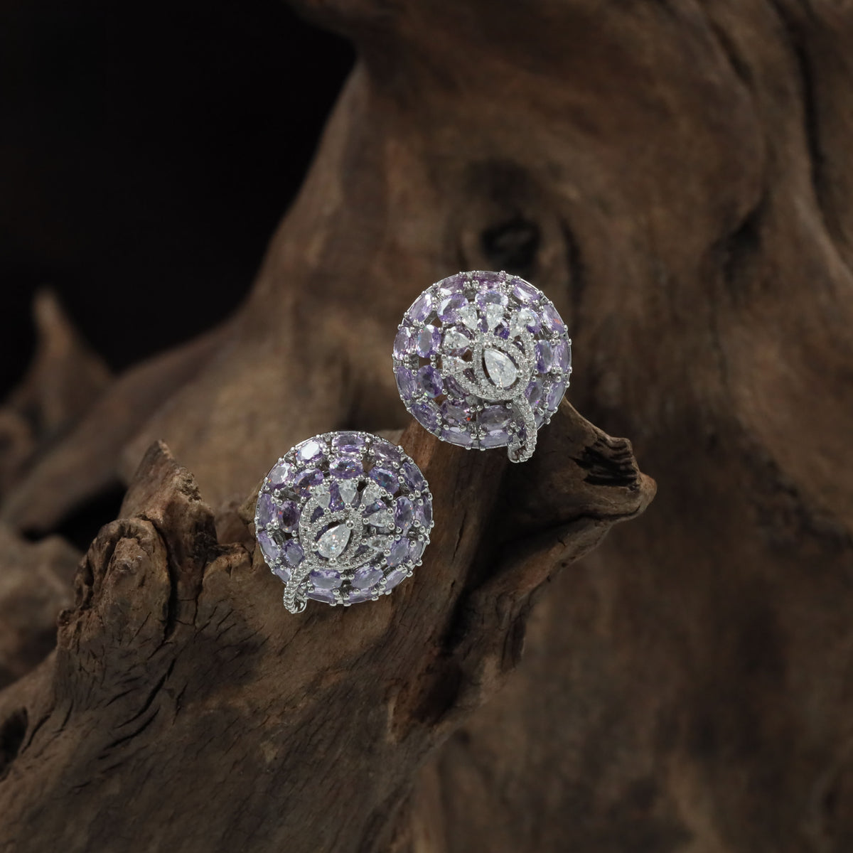 Signature round Rhodium Studs with ornamental craftsmanship