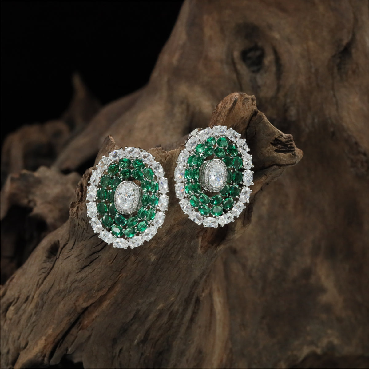 Premium Concentric Rhodium Stud with Rounded Oval Styling