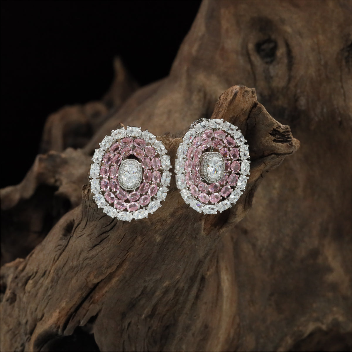 Premium Concentric Rhodium Stud with Rounded Oval Styling