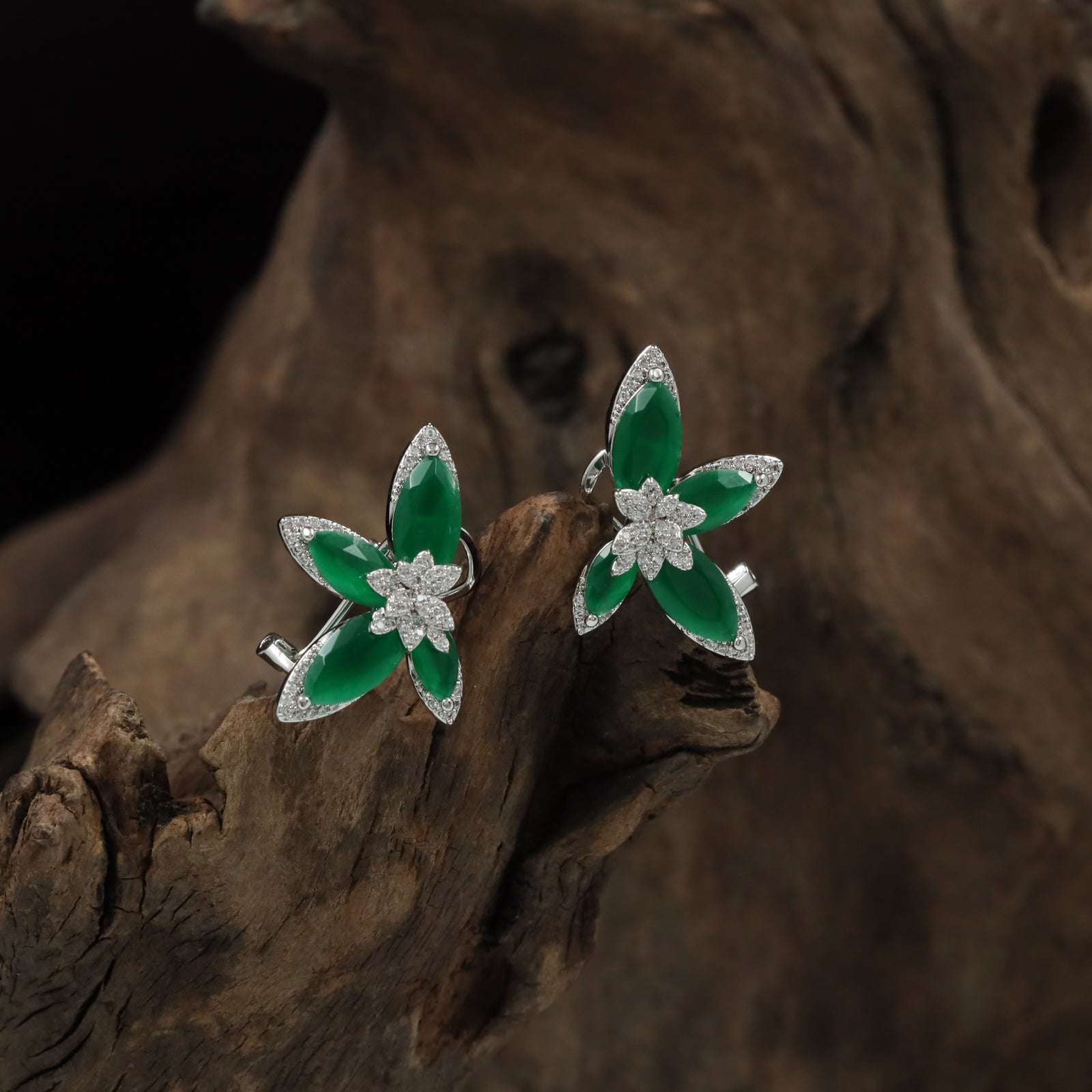 Bloom Frame Rhodium Stud with Marquise Petal Arrangement