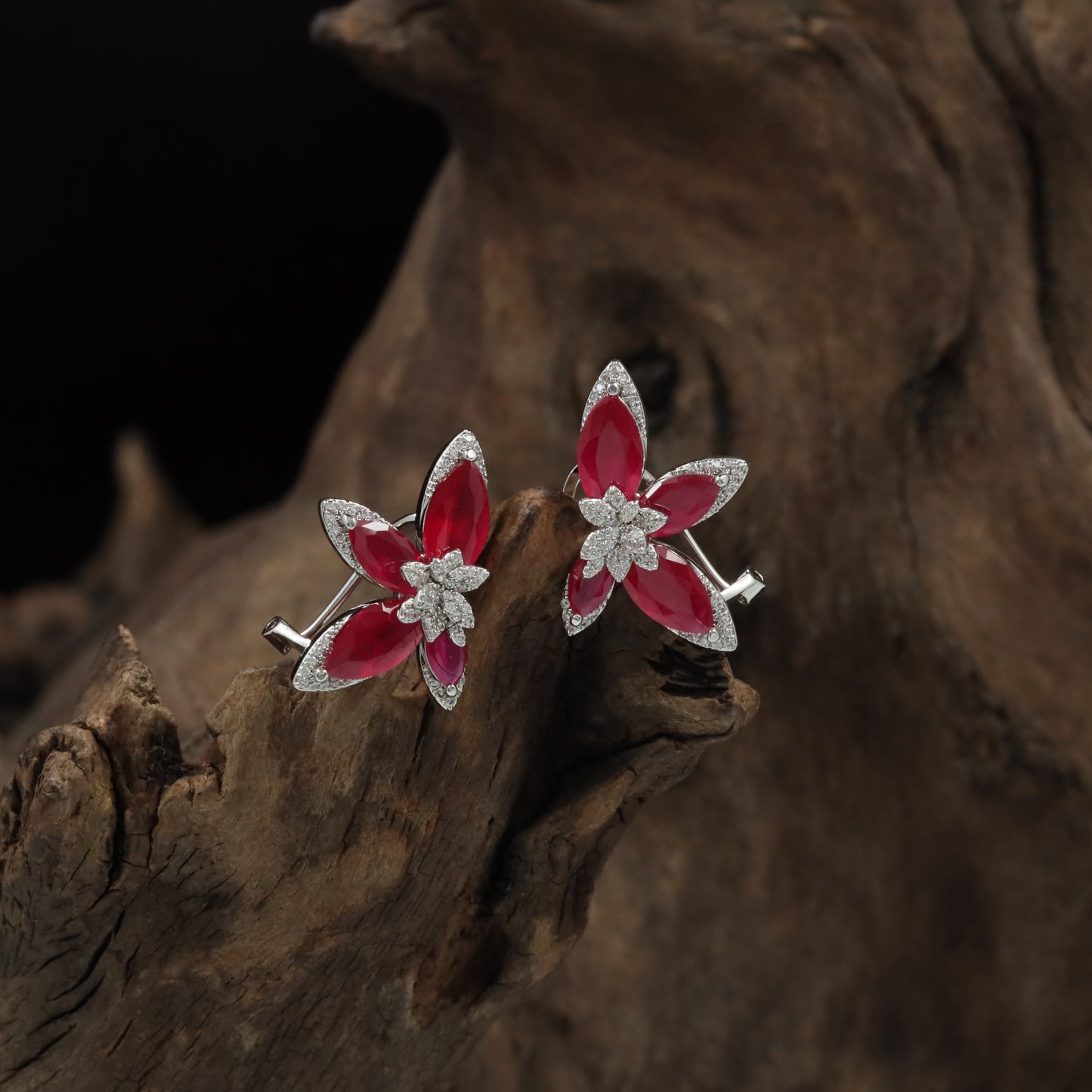 Bloom Frame Rhodium Stud with Marquise Petal Arrangement