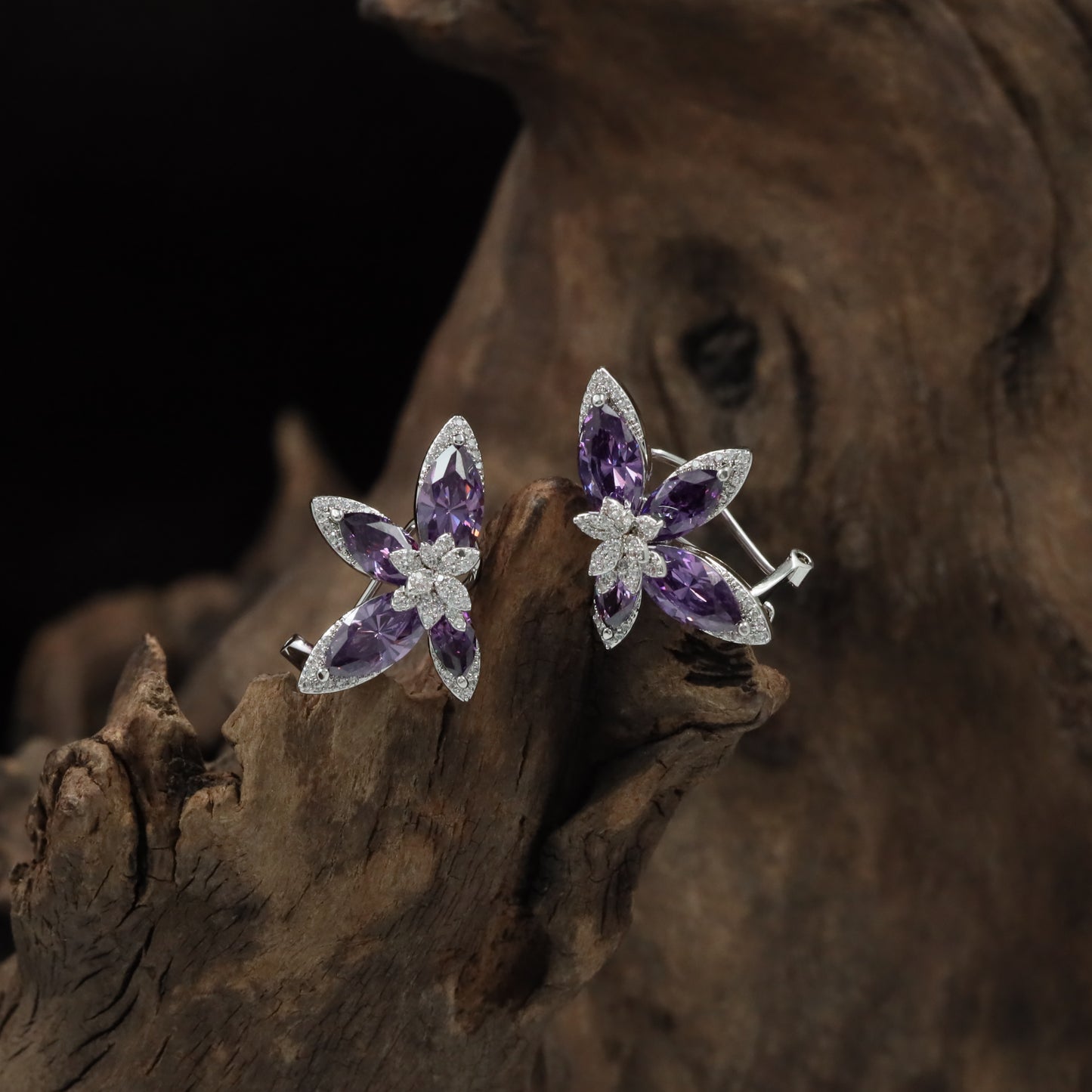 Bloom Frame Rhodium Stud with Marquise Petal Arrangement
