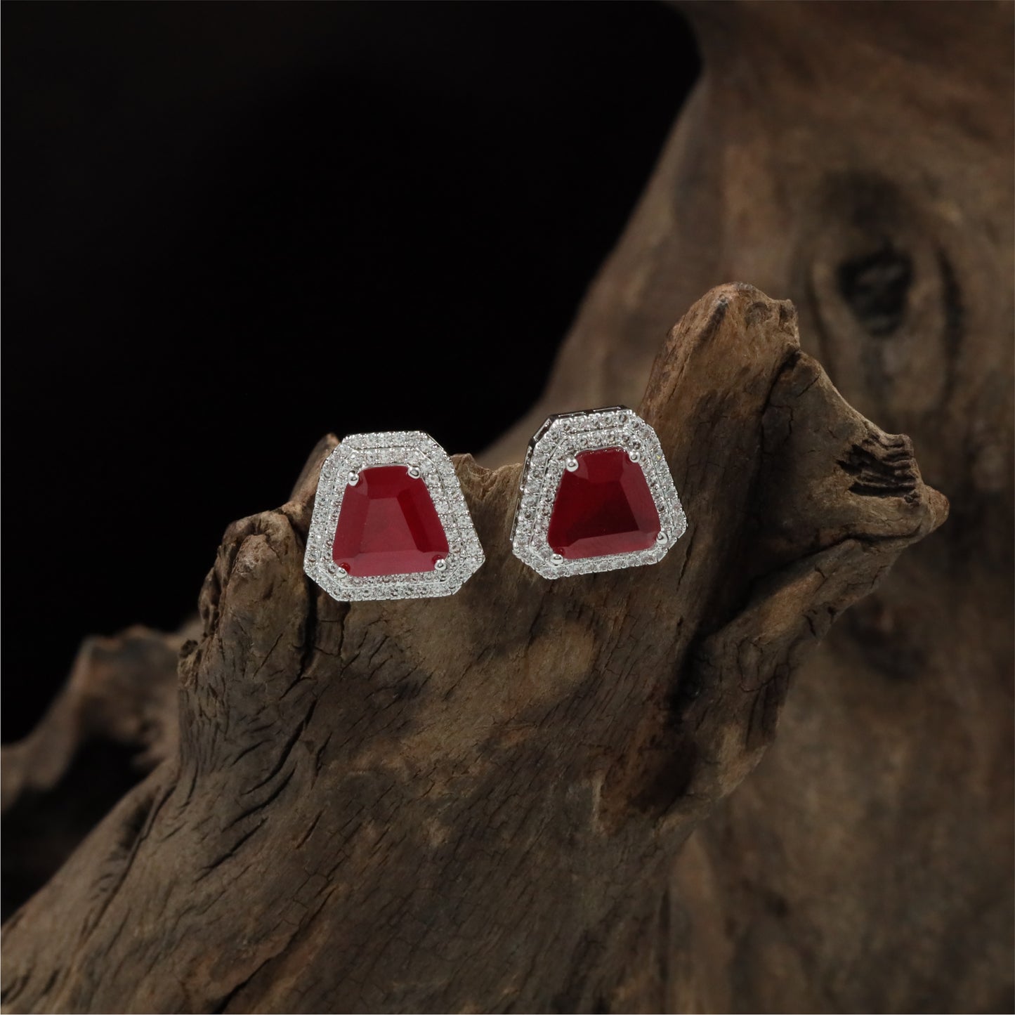 Heritage Geometric Rhodium Stud with Raised Border Styling