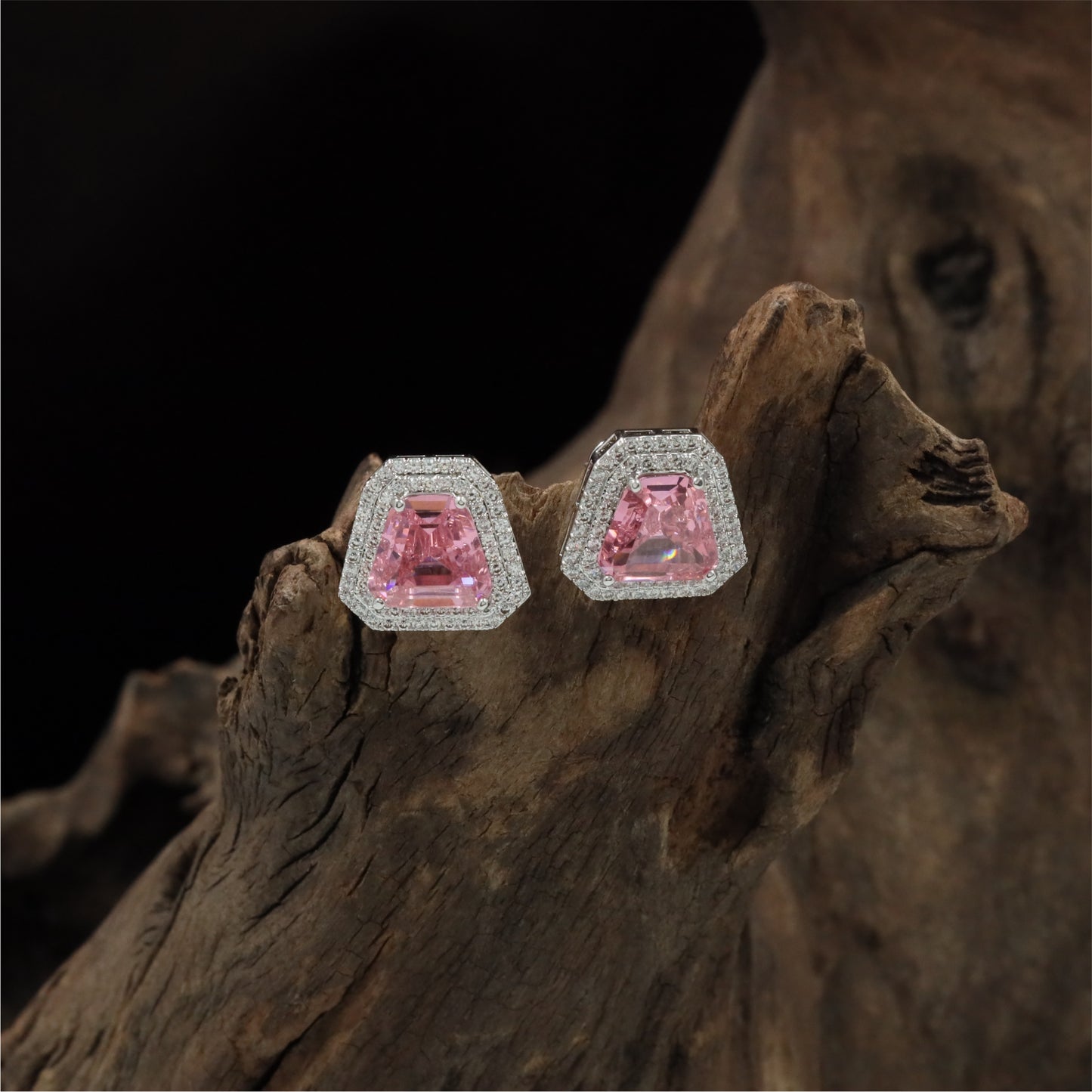 Heritage Geometric Rhodium Stud with Raised Border Styling