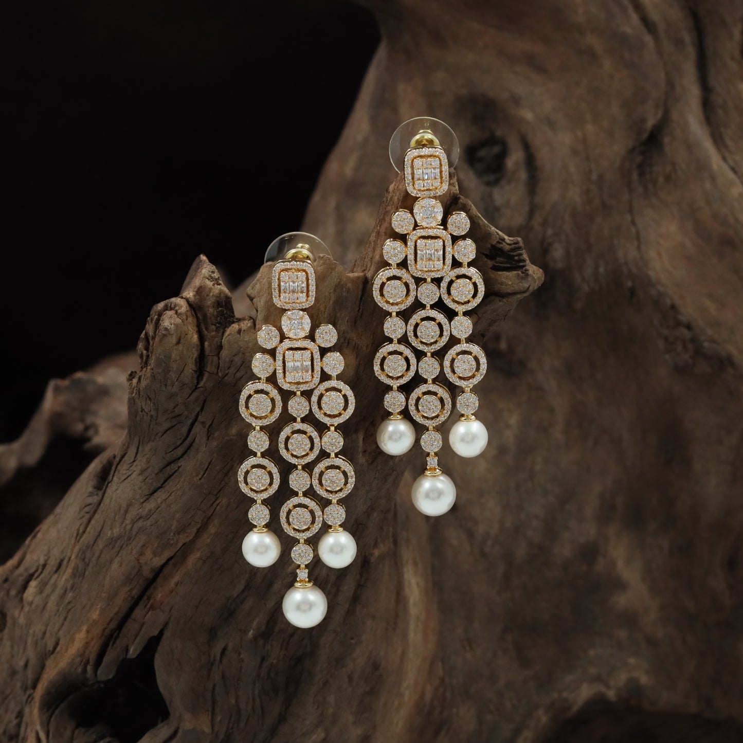 Draped Circle Stud with Structured Hanging Arrangement