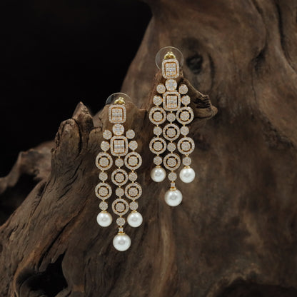 Draped Circle Stud with Structured Hanging Arrangement