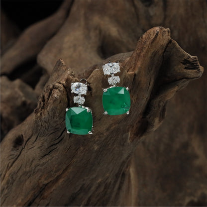 Premium Linked Drop Rhodium Stud with Square Centre Styling