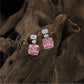 Premium Linked Drop Rhodium Stud with Square Centre Styling
