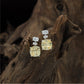Premium Linked Drop Rhodium Stud with Square Centre Styling