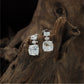 Premium Linked Drop Rhodium Stud with Square Centre Styling