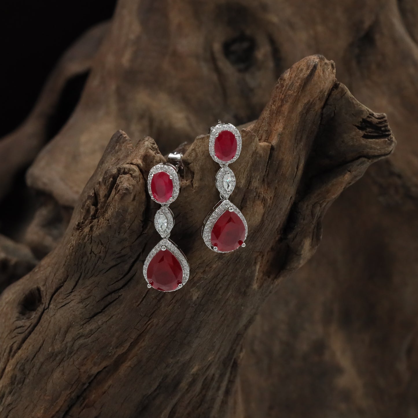 Jewel Drop Rhodium Hanging with Layered Border Arrangement