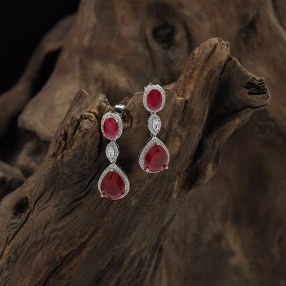 Jewel Drop Rhodium Hanging with Layered Border Arrangement