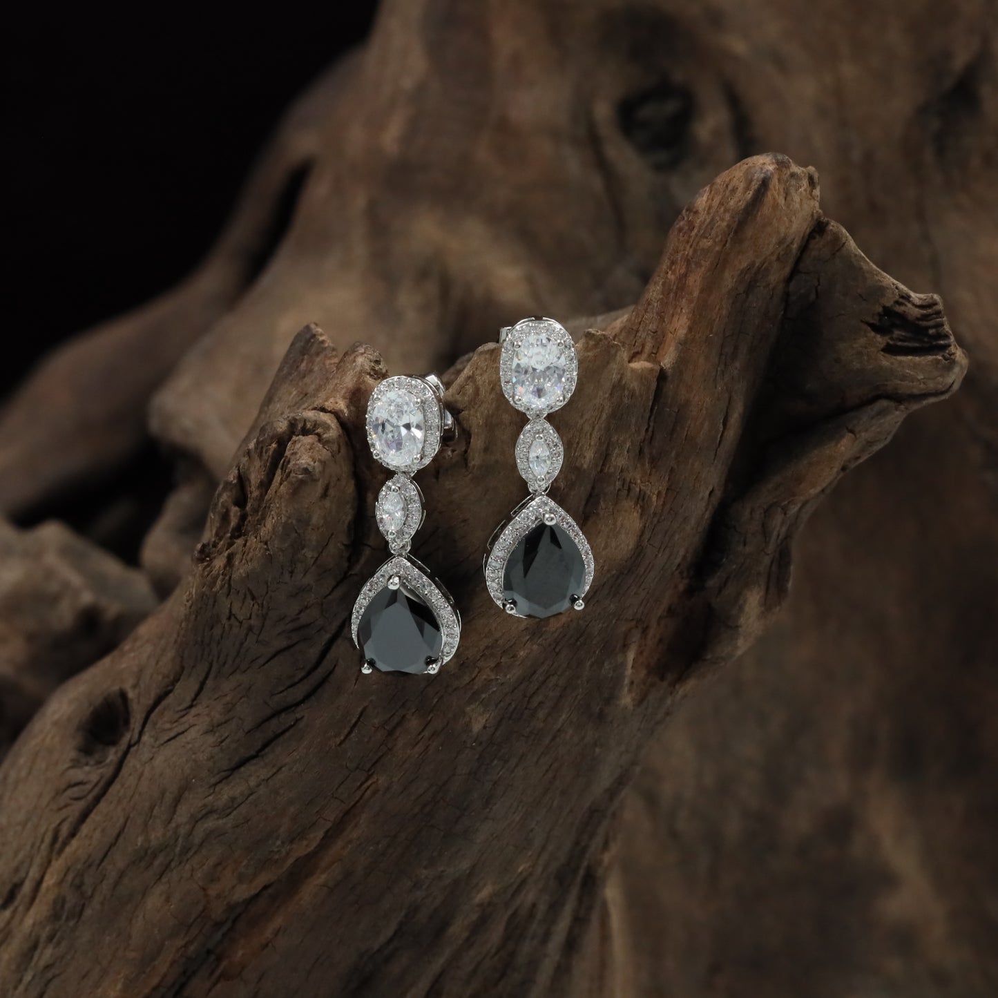 Jewel Drop Rhodium Hanging with Layered Border Arrangement