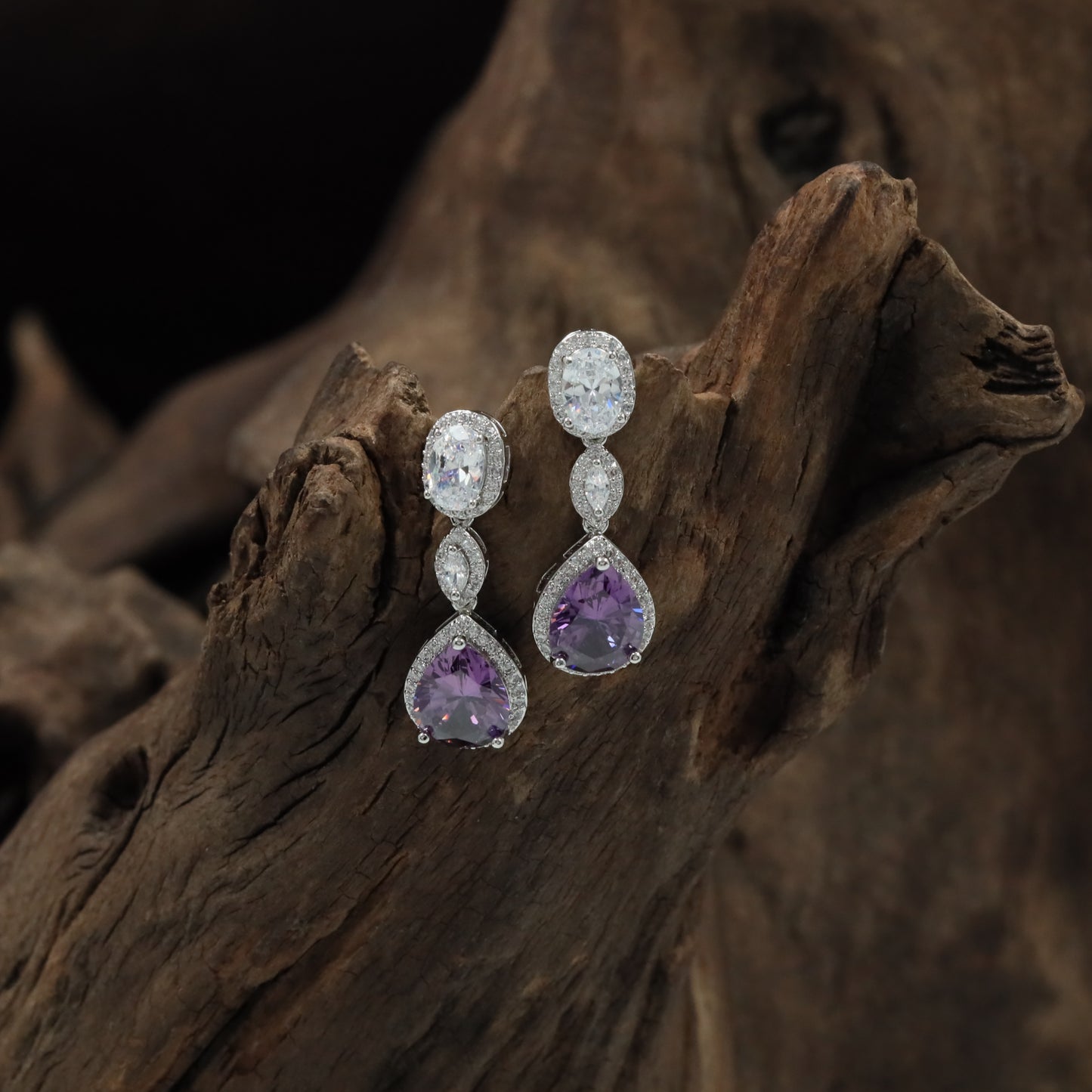 Jewel Drop Rhodium Hanging with Layered Border Arrangement