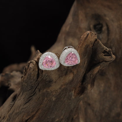 Royal Triangle Halo Rhodium Stud with Rounded Border Detailing