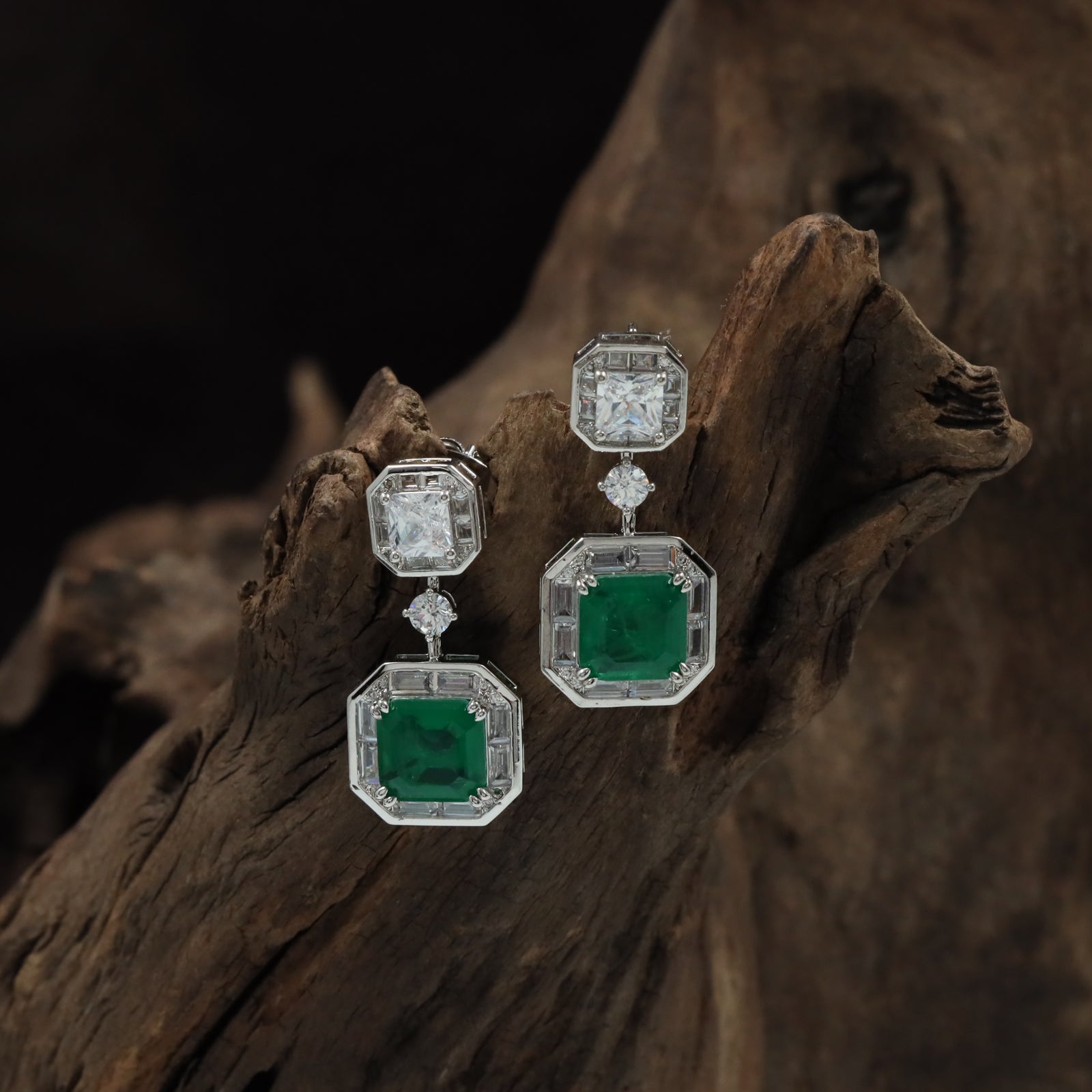 Crown Octagon Rhodium Hanging with Double Drop Frame Styling