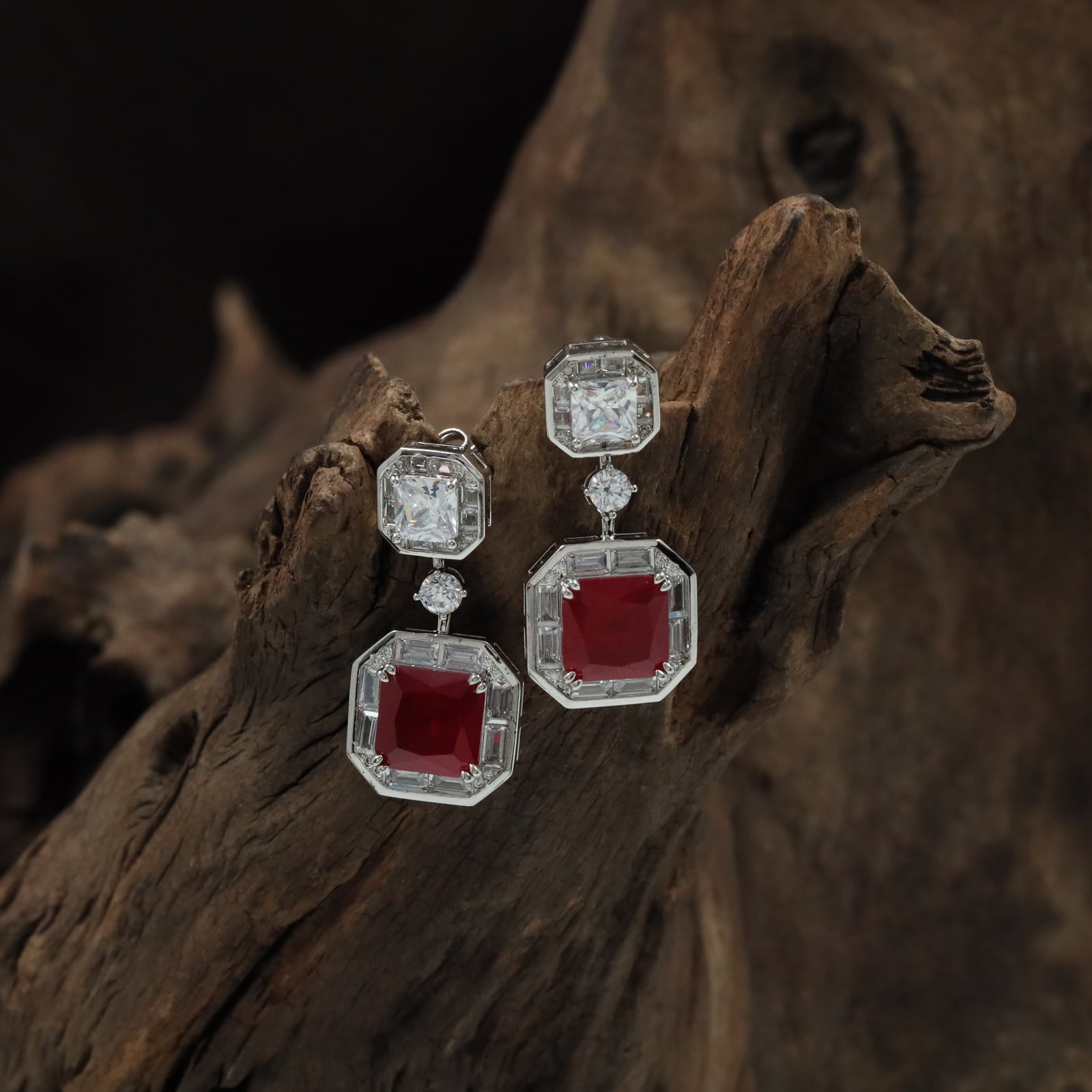 Crown Octagon Rhodium Hanging with Double Drop Frame Styling