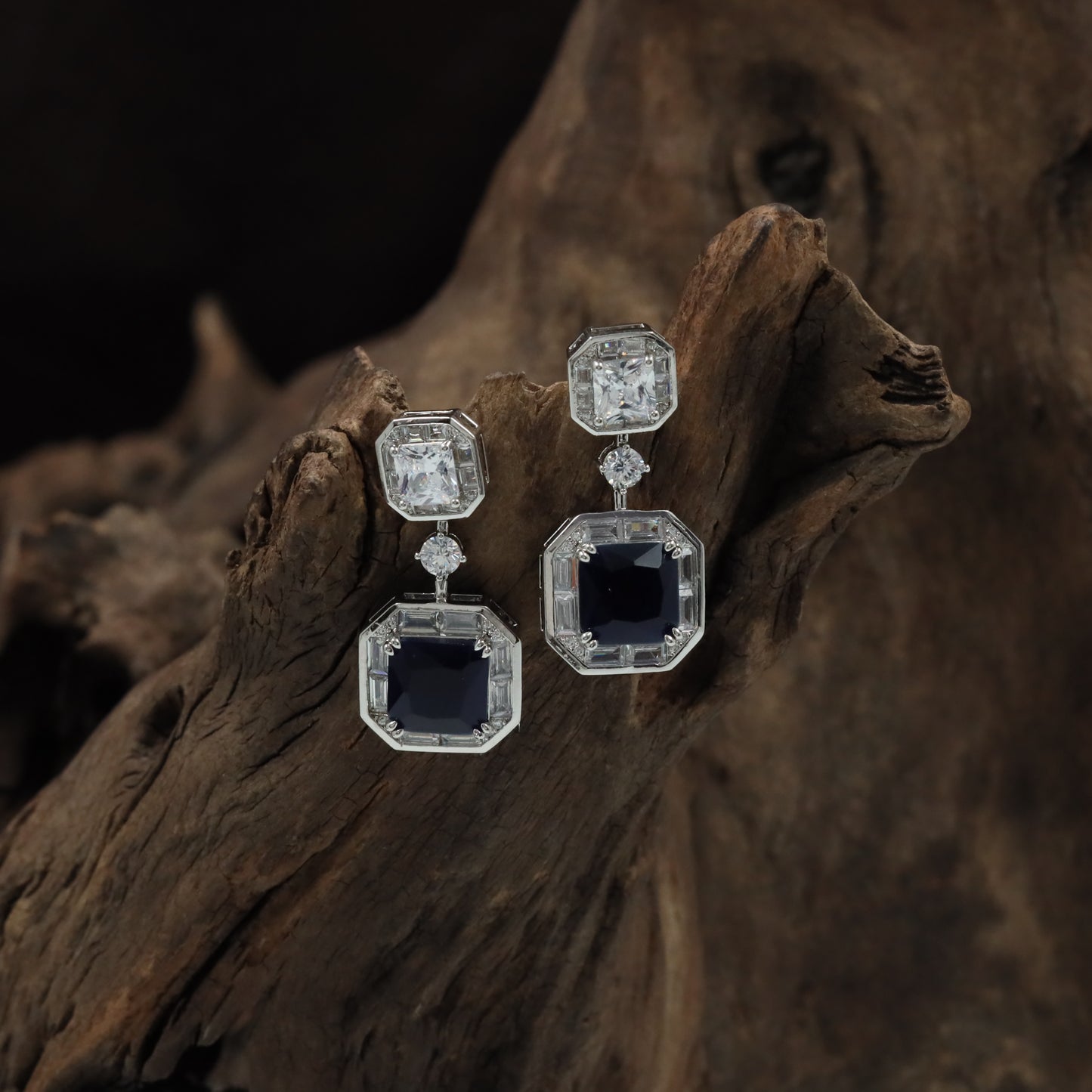 Crown Octagon Rhodium Hanging with Double Drop Frame Styling