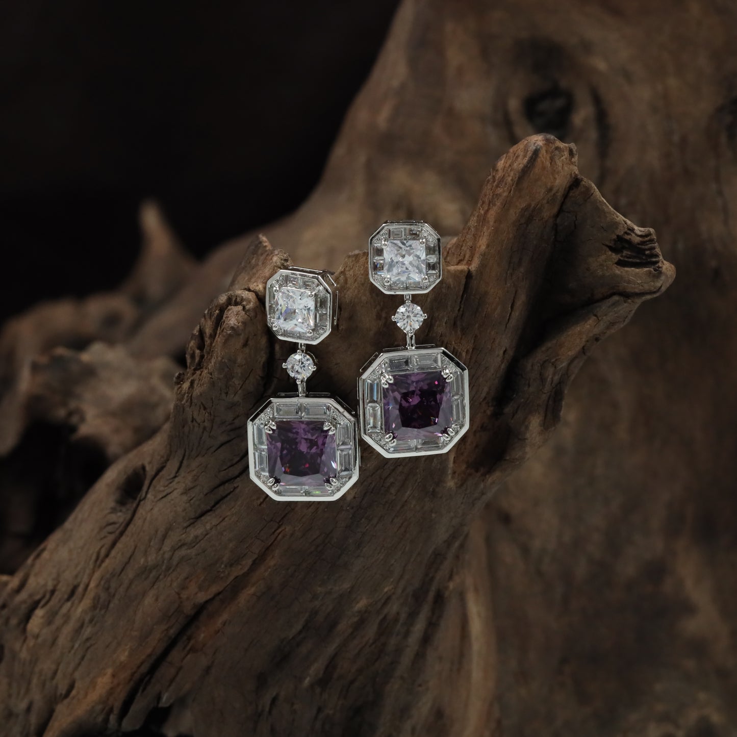 Crown Octagon Rhodium Hanging with Double Drop Frame Styling