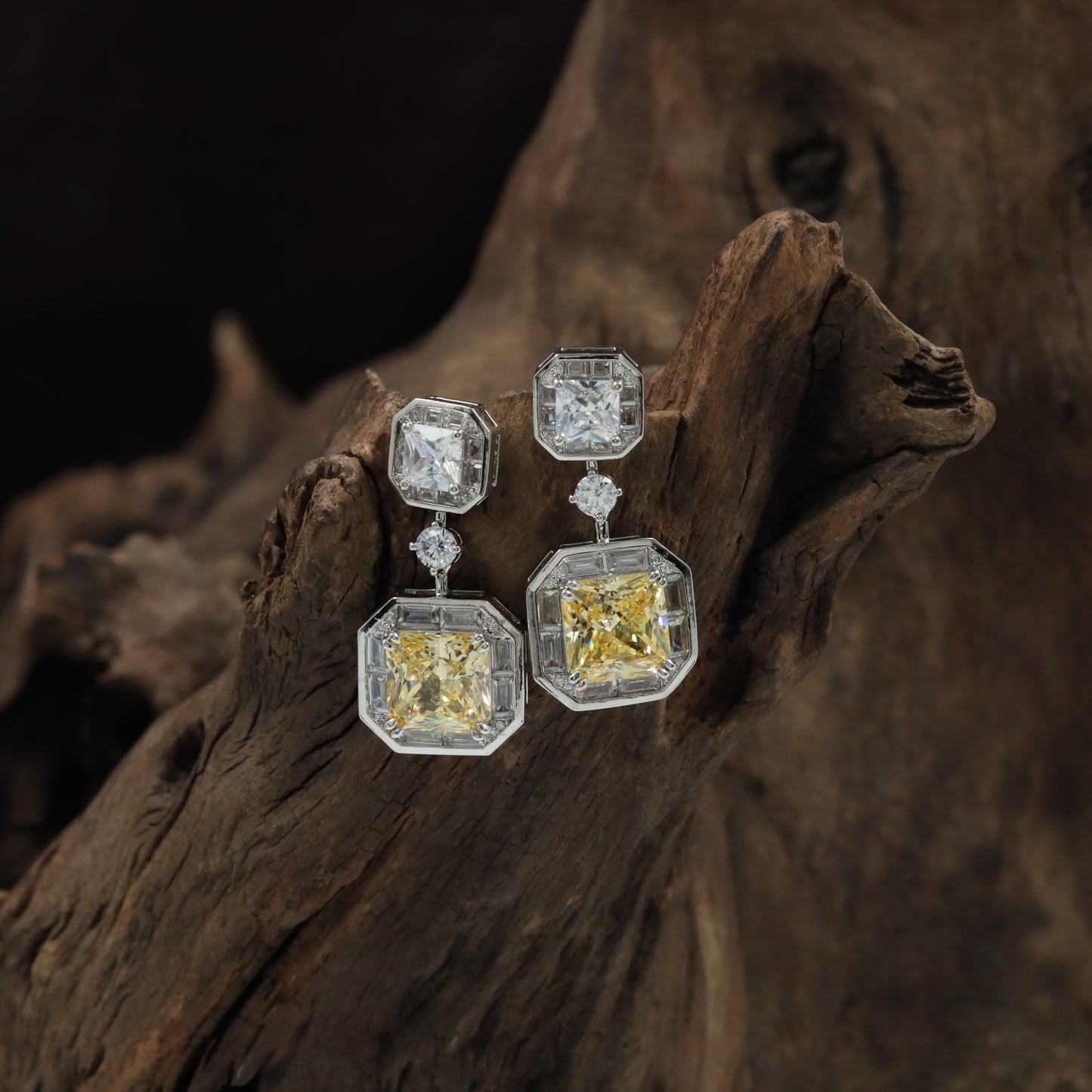 Crown Octagon Rhodium Hanging with Double Drop Frame Styling