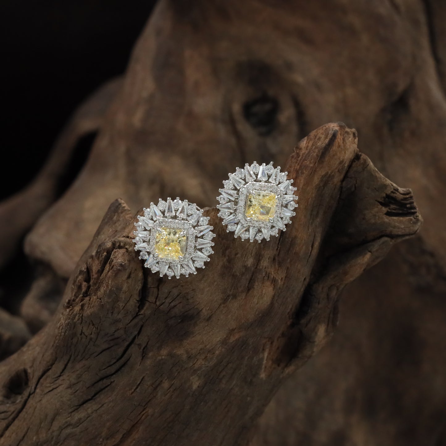Brio Star Rhodium Stud with Radiating Border Detailing