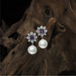 Classic Pearl Hanging Rhodium Stud with Decorative Petal Layout