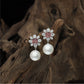 Classic Pearl Hanging Rhodium Stud with Decorative Petal Layout