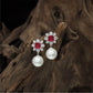 Classic Pearl Hanging Rhodium Stud with Decorative Petal Layout
