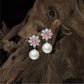 Classic Pearl Hanging Rhodium Stud with Decorative Petal Layout