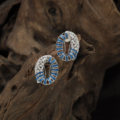 Elegant Rhodium Studs With Curved Geometric Patterns