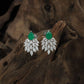 Keystone Leaf Rhodium Stud with Decorative Cluster Styling
