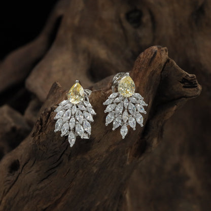 Keystone Leaf Rhodium Stud with Decorative Cluster Styling