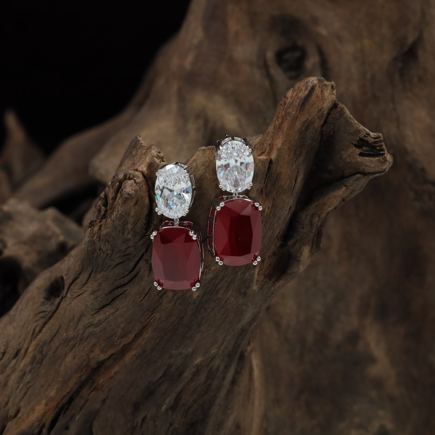 Aurelia Drop Rhodium Hanging with Double Rectangle Styling